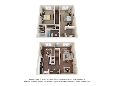 Floor plan for 2 beds, 2 baths, 1298 sqft